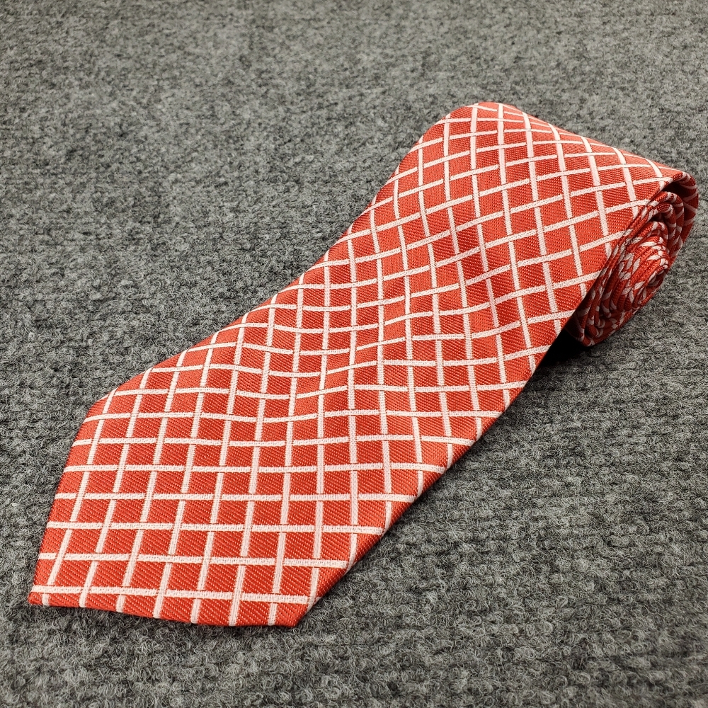 Giorgio Armani Tie Diamond Grid Geometric Woven Silk Luxury Formal Office Italy
